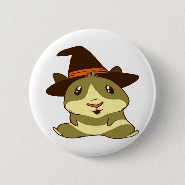 Guinea Pig Halloween Witch 6 Cm Round Badge (Front)