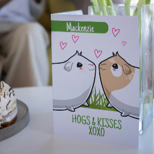 Guinea Pig Hogs and Kisses personalised Valentines Holiday Card