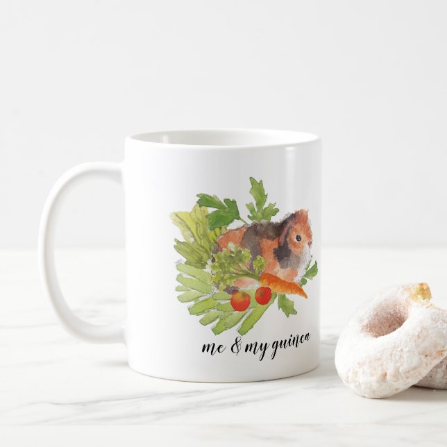 Guinea Pig Leek Carrot Salad Watercolor Pet Mug (With Donut)