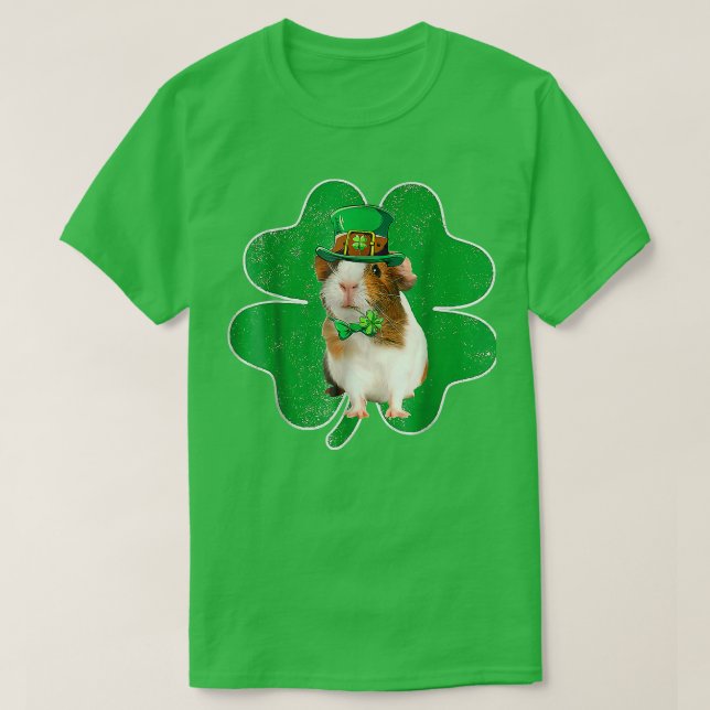 Guinea Pig Leprechaun Hat & Shamrock Irish St Patr T-Shirt (Design Front)