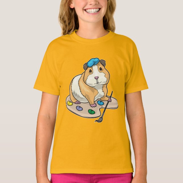 Guinea pig Painter Paint brush Painting T-Shirt (Front)