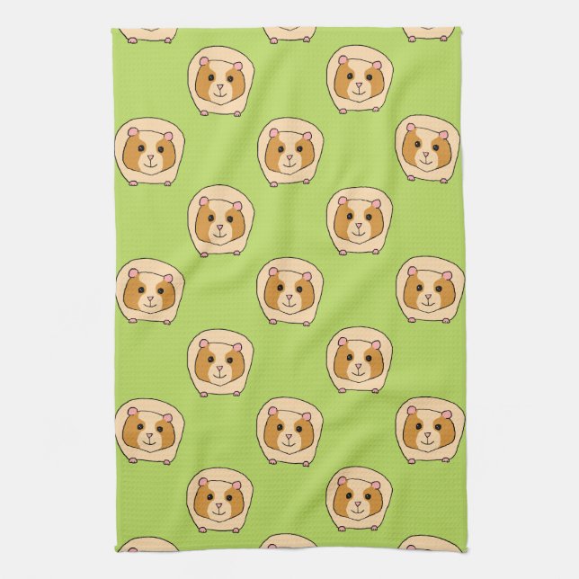 Guinea Pig Pattern, on Green. Tea Towel (Vertical)