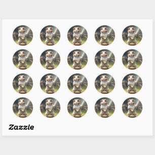 Guinea Pig Playing Cricket, Classic Round Sticker