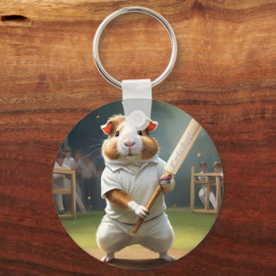 Guinea Pig Playing Cricket, Key Ring