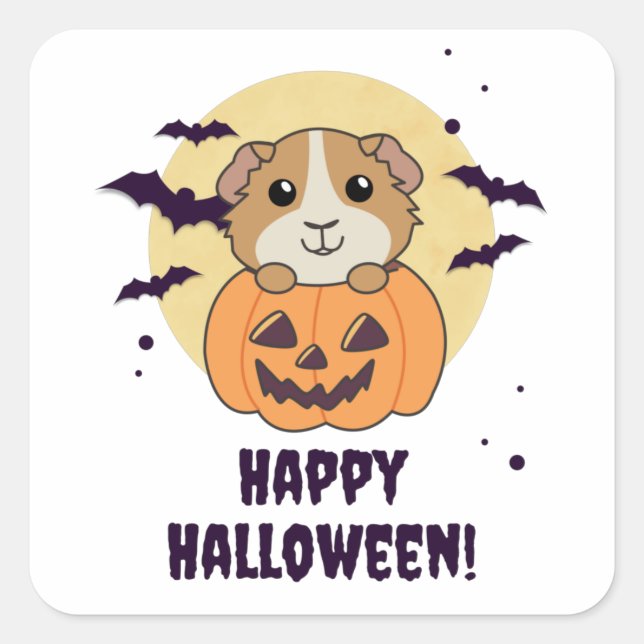 Guinea Pig Pumpkin Sweet Animals Happy Halloween Square Sticker (Front)