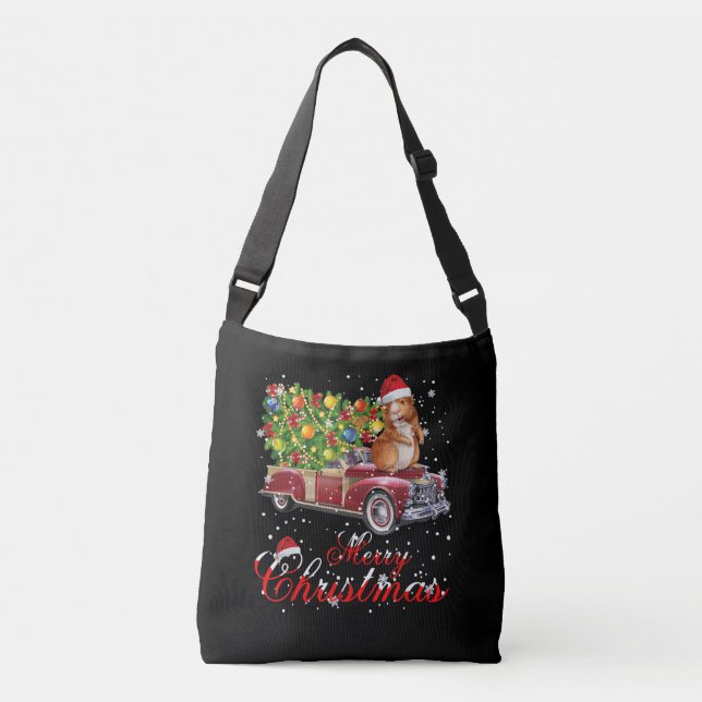 Guinea Pig Rides Red Truck Christmas Crossbody Bag (Front)