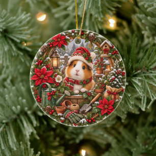Guinea Pig Santa Hat Garden Pots For Pet Lovers Ceramic Tree Decoration