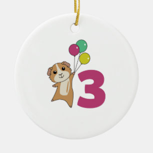 Guinea Pig Third Birthday Balloons Ceramic Tree Decoration