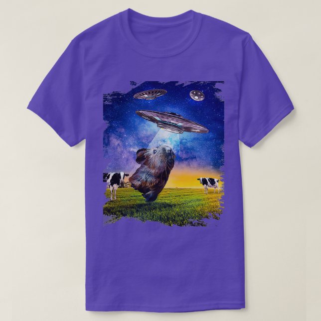 Guinea Pig Ufo Abduction Cute Farm  T-Shirt (Design Front)