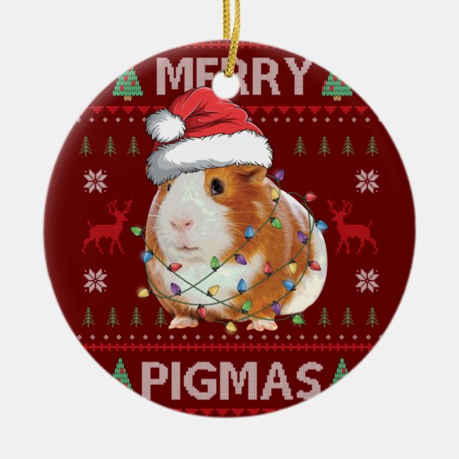 Guinea Pig Ugly Christmas Sweater Merry Pigmas Ceramic Tree Decoration (Front)