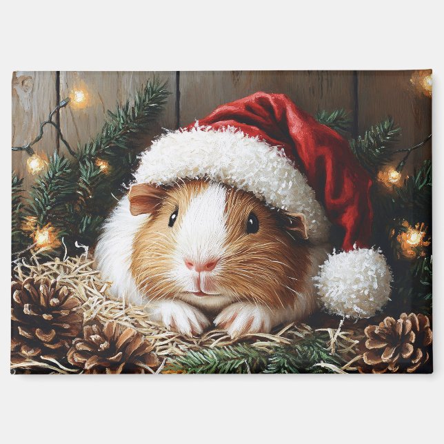 Guinea Pig Wearing a Santa Hat Magnet (Front)