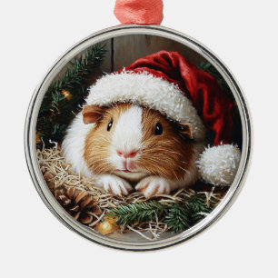 Guinea Pig Wearing a Santa Hat Metal Tree Decoration