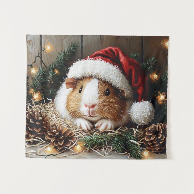 Guinea Pig Wearing a Santa Hat Tapestry (Front (Horizontal))