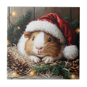 Guinea Pig Wearing a Santa Hat Tile
