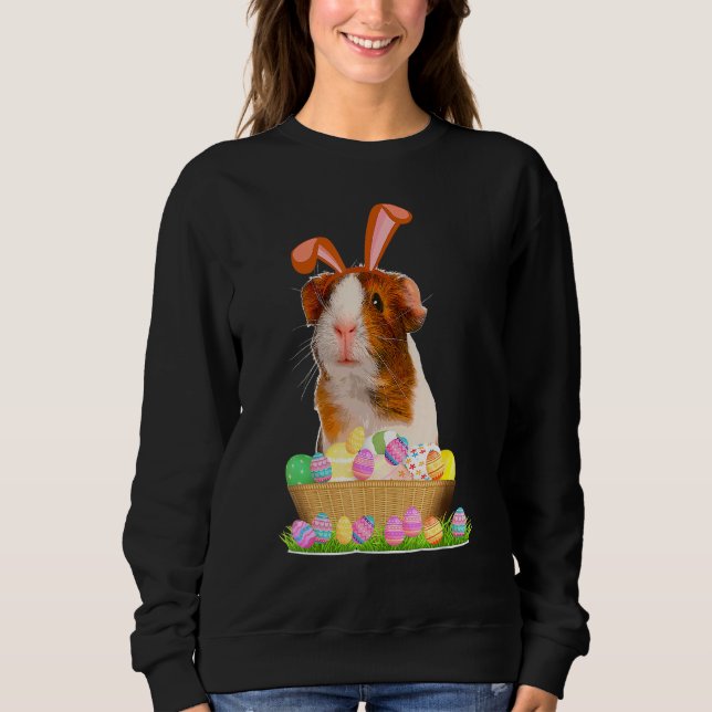 Guinea Pig With Cute Bunny Ears Easter Day Eggs Ba Sweatshirt (Front)