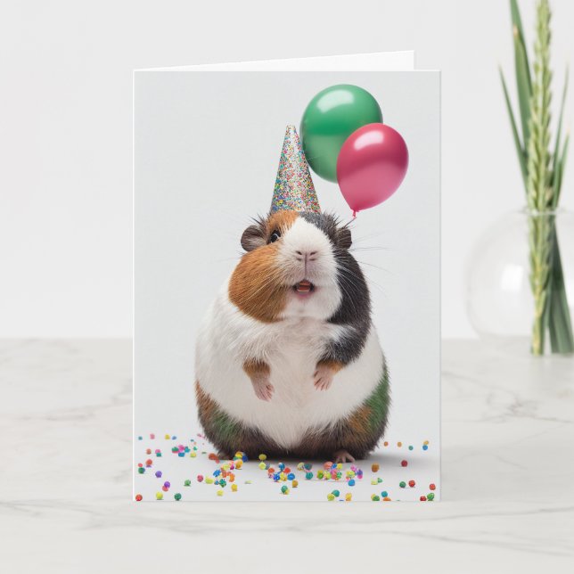 Guinea pig with Party Hat Greeting Card (Front)