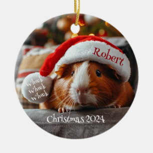 Guinea Pig with Santa Cap Personalized Ornament