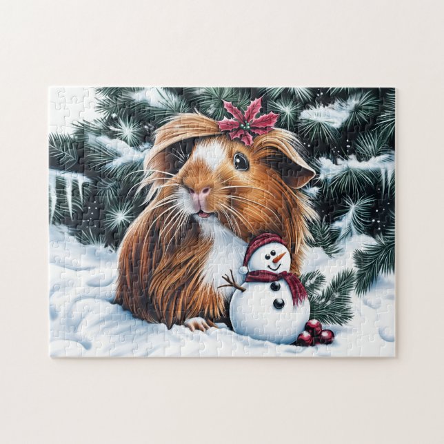 Guinea Pig with Snowman Jigsaw Puzzle (Horizontal)