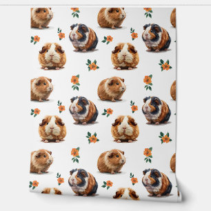 Guinea Pigs And Orange Flowers Wallpaper