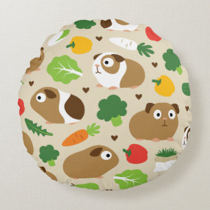 Guinea Pigs And Their Treats Round Cushion