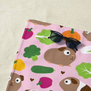 Guinea Pigs And Their Treats Seamless Pattern Beach Towel