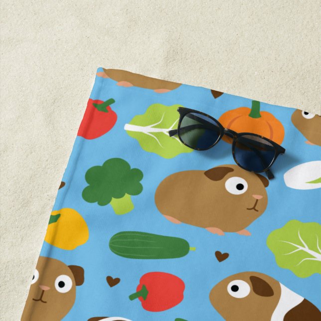 Guinea Pigs And Their Treats Seamless Pattern Beach Towel (In Situ)