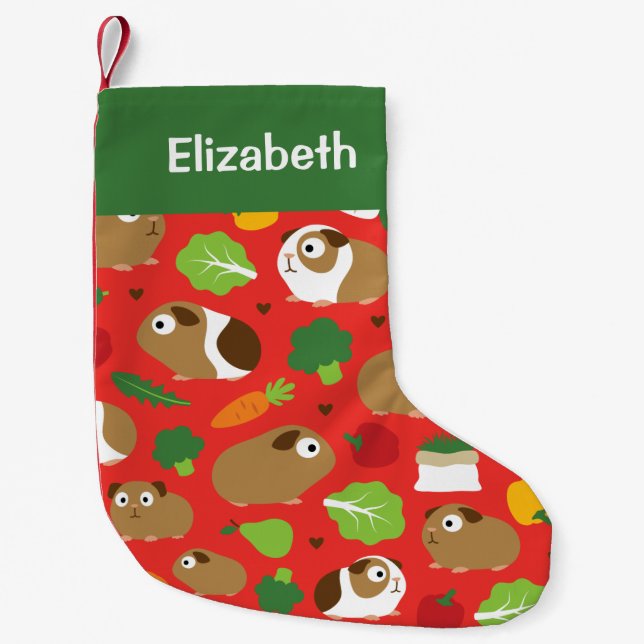 Guinea Pigs And Their Treats Seamless Pattern Small Christmas Stocking (Front)