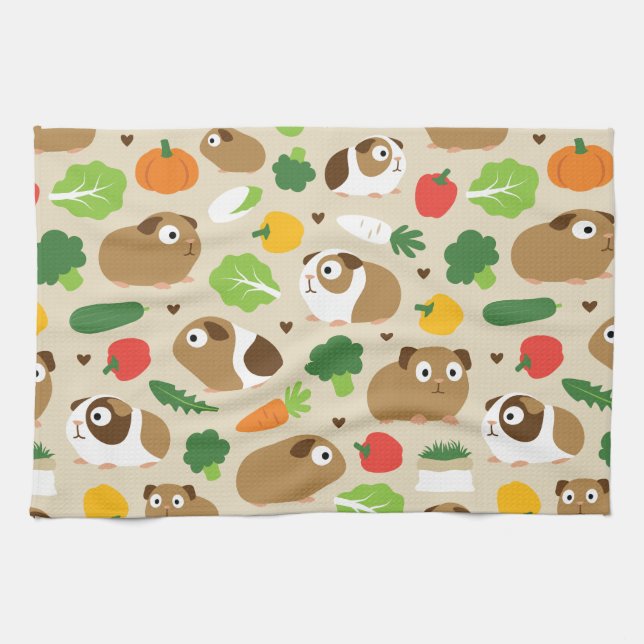 Guinea Pigs And Their Treats Tea Towel (Horizontal)