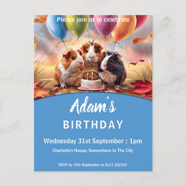 Guinea Pigs Birthday Party Invitation Postcard (Front)