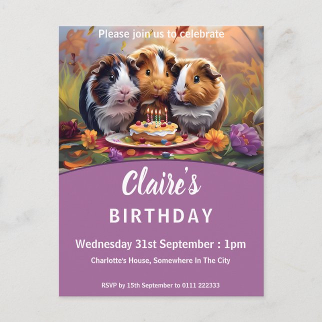 Guinea Pigs Birthday Party Invitation Postcard (Front)