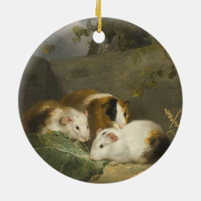 Guinea Pigs (by George Morland) Ceramic Tree Decoration (Back)