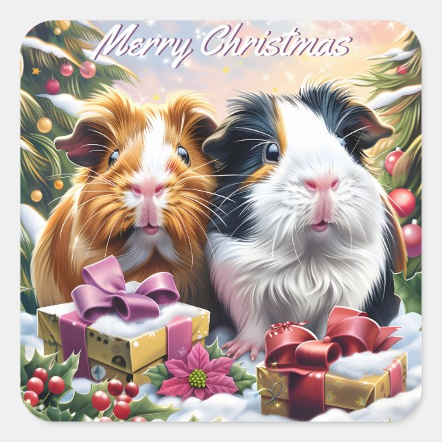 Guinea Pigs Christmas Square Sticker (Front)