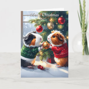 Guinea Pigs & Christmas Tree Christmas Card
