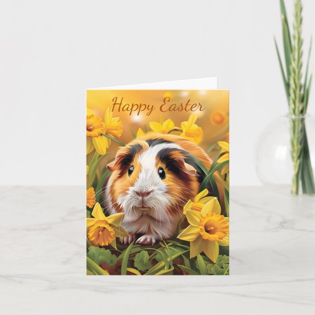 Guinea Pig's Daffodil Delight Easter Card (Front)