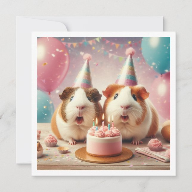 Guinea pigs eating cake birthday invitation (Front)