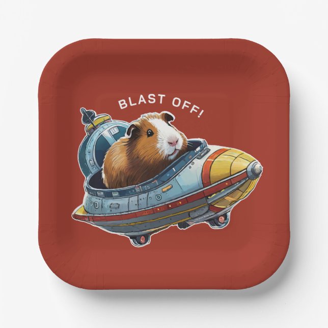 Guinea Pigs in Space! Retro Astronaut Explorer Paper Plate (Front)