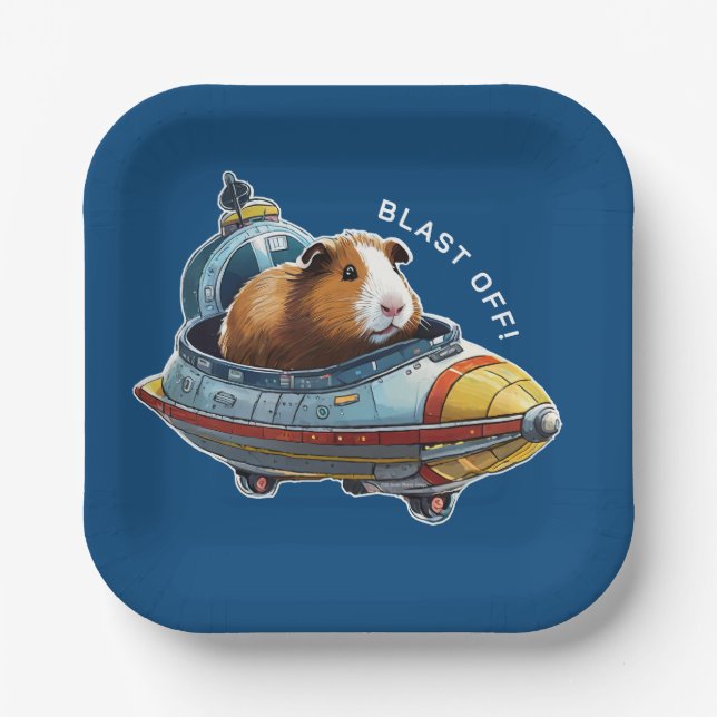 Guinea Pigs in Space! Retro Astronaut Explorer Paper Plate (Front)