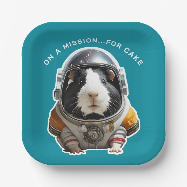 Guinea Pigs in Space! Retro  Explorer Astronaut Paper Plate (Front)