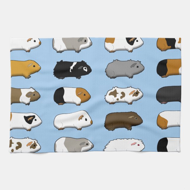 Guinea pigs many blue tea towel (Horizontal)