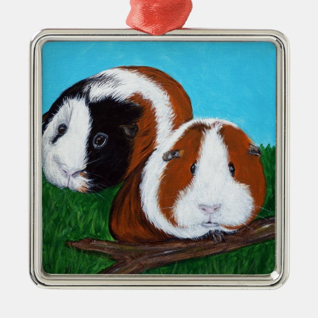 Guinea Pigs Painting Metal Tree Decoration (Front)