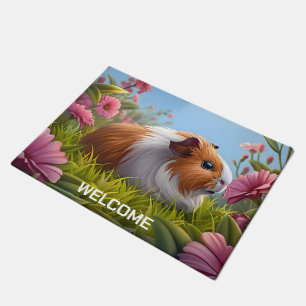 Guinea Pig's Pink Flower Paradise Doormat