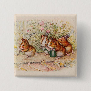 Guinea Pigs Planting in the Garden 15 Cm Square Badge