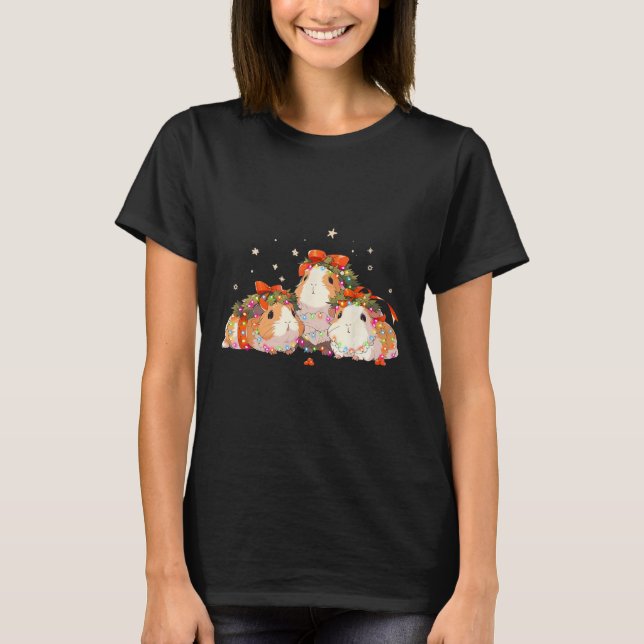 Guinea Pigs Tangled Up In Christmas Lights Guinea  T-Shirt (Front)