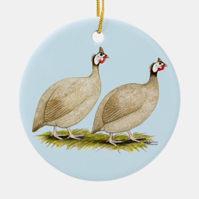 Guineas Buff Dundotte Fowl Ceramic Tree Decoration (Front)