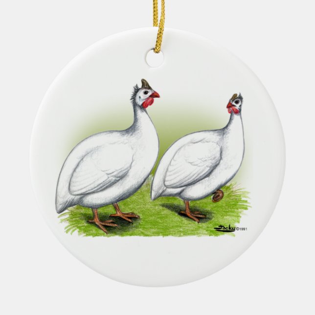 Guineas:  White Ceramic Tree Decoration (Front)