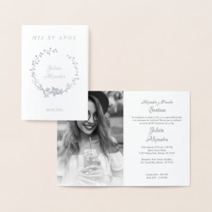 Guirnalda Floral Name and Photo for Quinceañera Foil Card