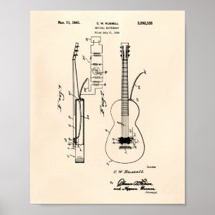 Guitar 1941 Patent Art Old Peper Poster