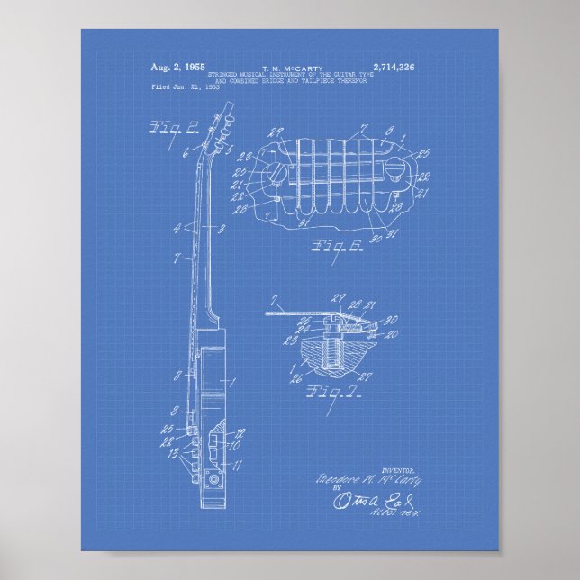 Guitar 1955 Patent Art Blueprint Poster (Front)