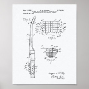 Guitar 1955 Patent Art White Paper Poster