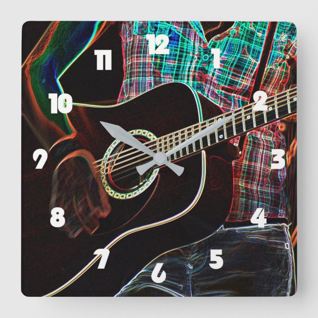 Guitar 1 White Numbers wca Square Wall Clock (Front)